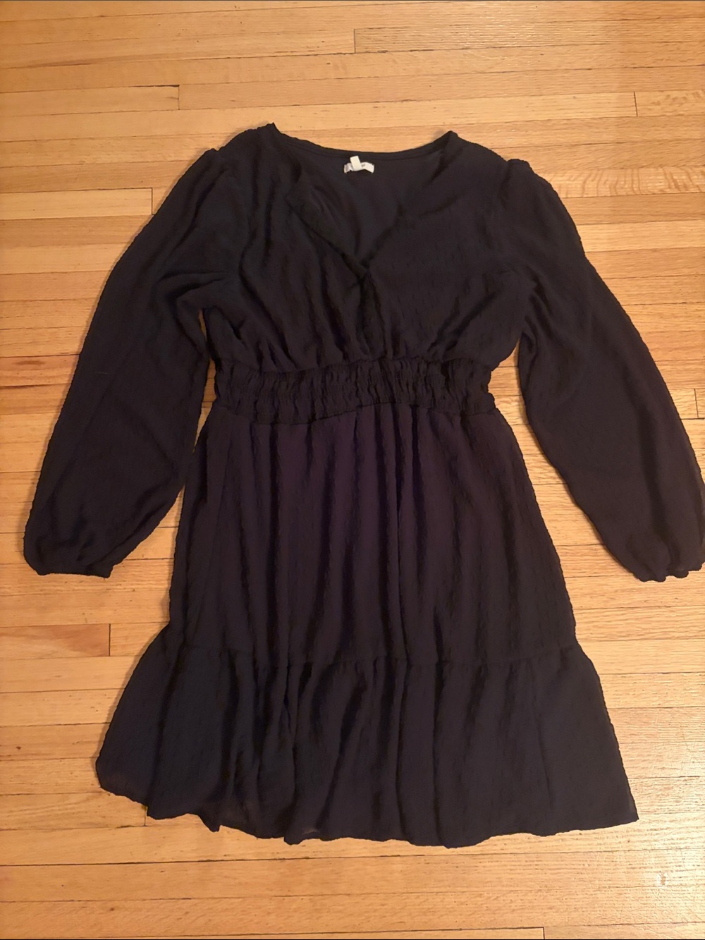Maurices Black Long-Sleeve V-Neck Tiered Dress